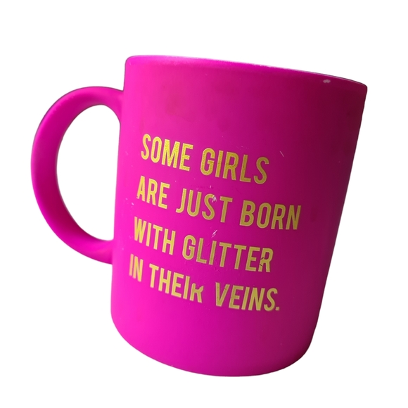 Matte Hot Pink w Gold Mug 'Some girls are just born with glitter in their veins' - Picture 5 of 11